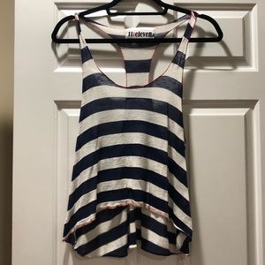 Striped, almost-sheer racerback tank